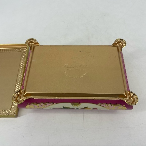 Vintage Frida & Nada Western Germany Fruit Motif Footed Pink & Gilt Metal Tin - Picture 4 of 7